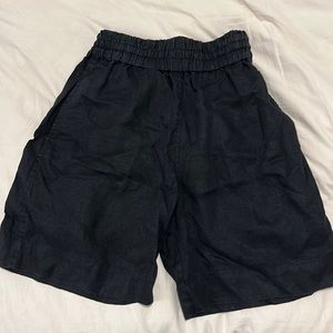 COS 100% black linen shorts